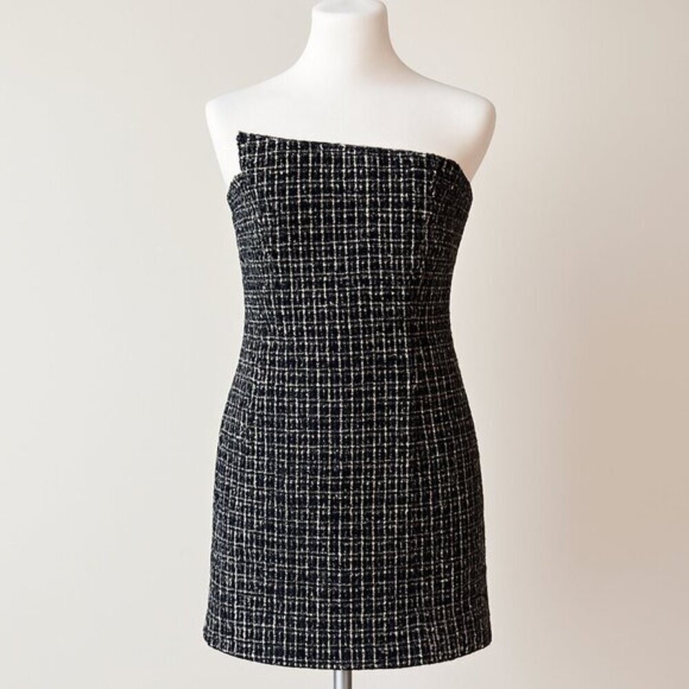 NBD Strapless Tweed Cocktail Dress Black & White Mini NWT Size M